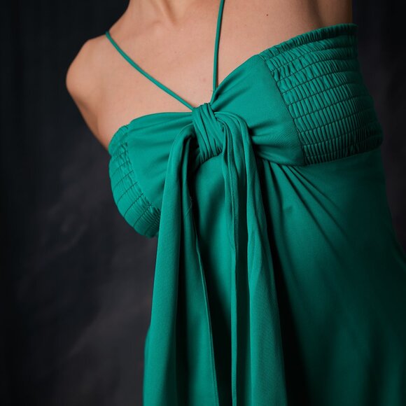 Emerald Green 70's Halter Dress Maxi Disco Era - Picture 8 of 12